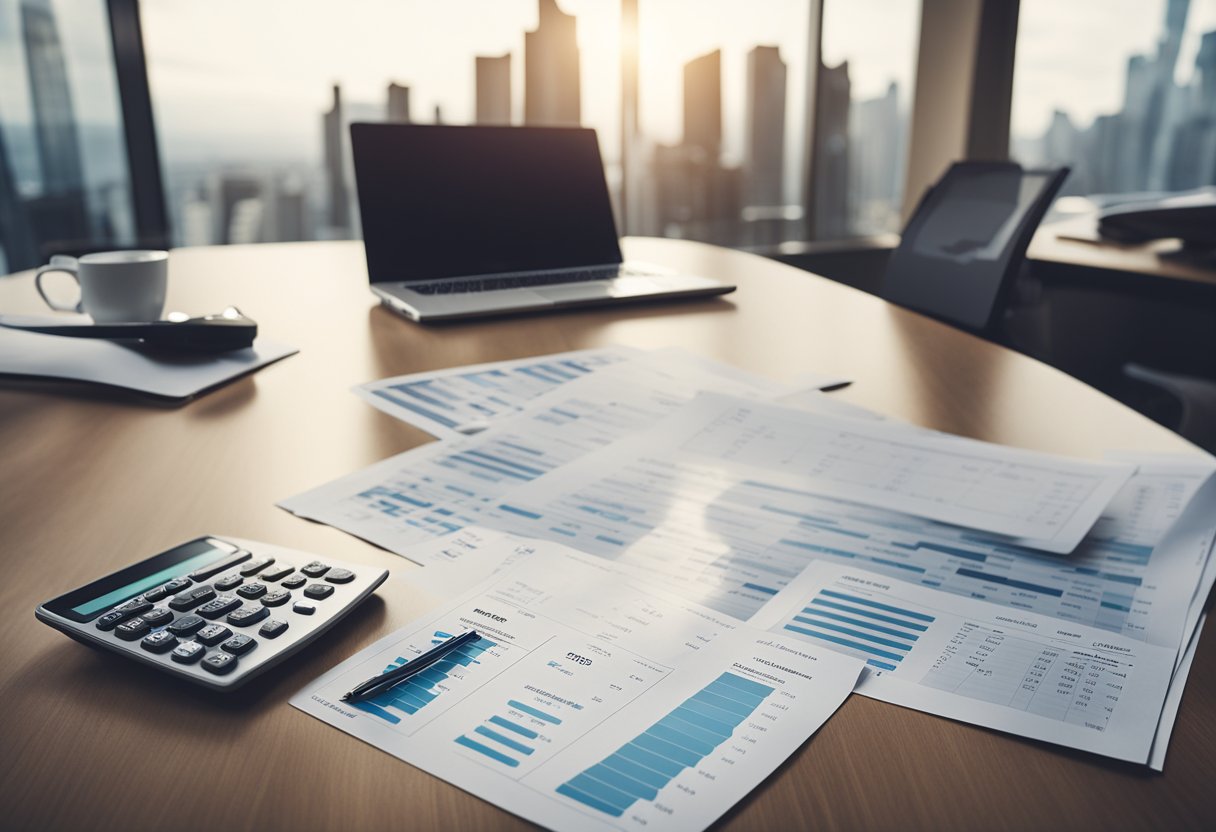 A table with various investment options, including stocks, bonds, and real estate, surrounded by charts and graphs showing liquidity levels