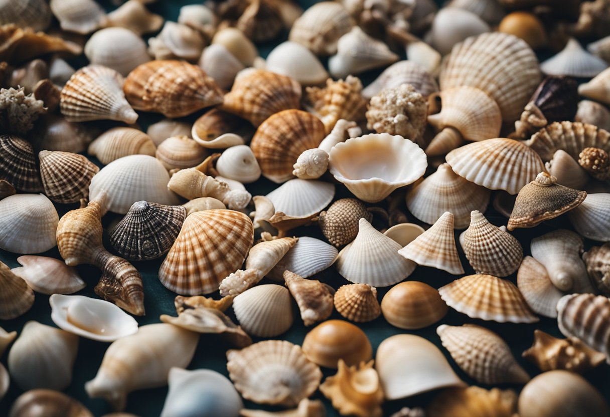 Seashells displayed in various cultural settings, symbolizing trade, adornment, and spiritual significance