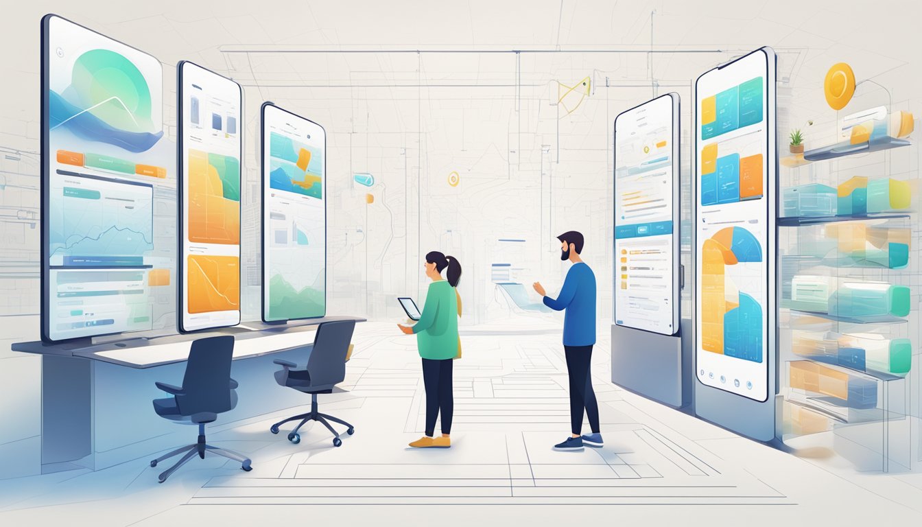 A user navigating a digital interface, interacting with various elements and progressing through different stages of a journey