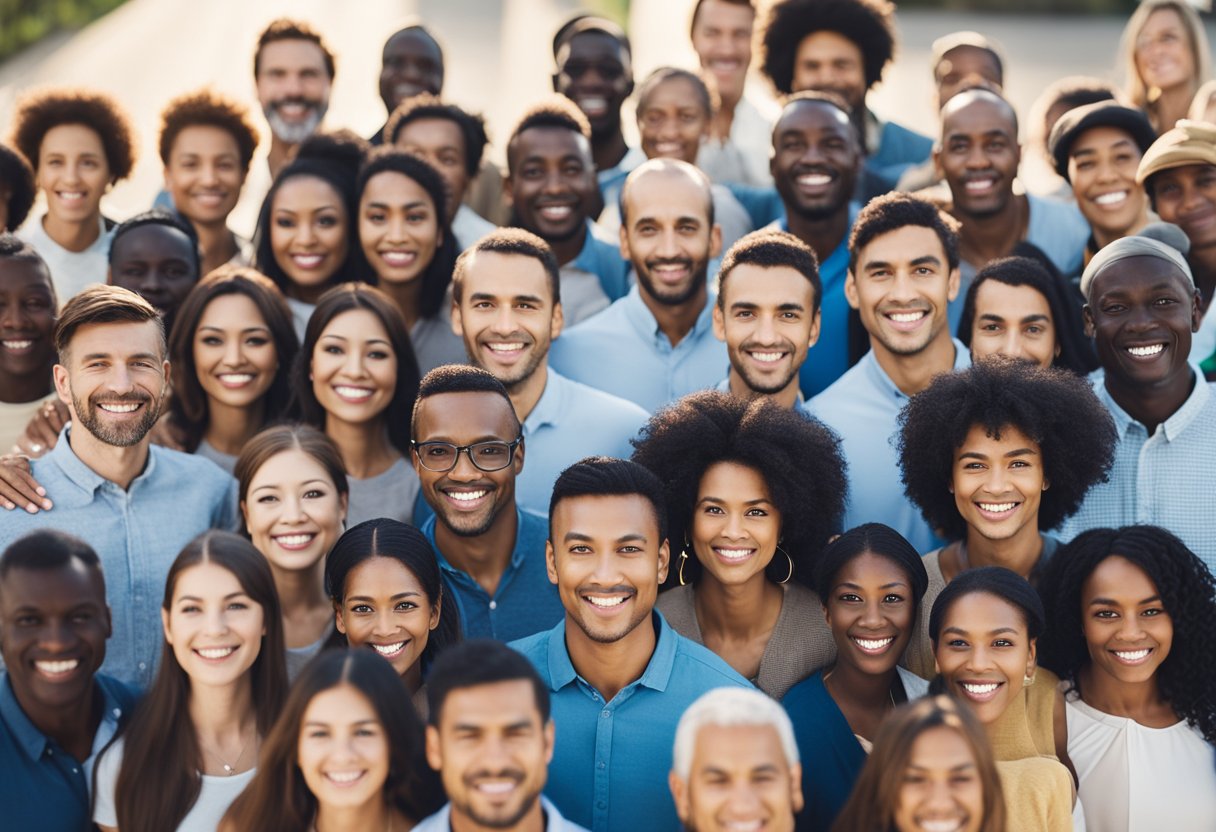 A diverse group of people from different cultures and backgrounds coming together in unity under the banner of "greatlife worldwide membership."