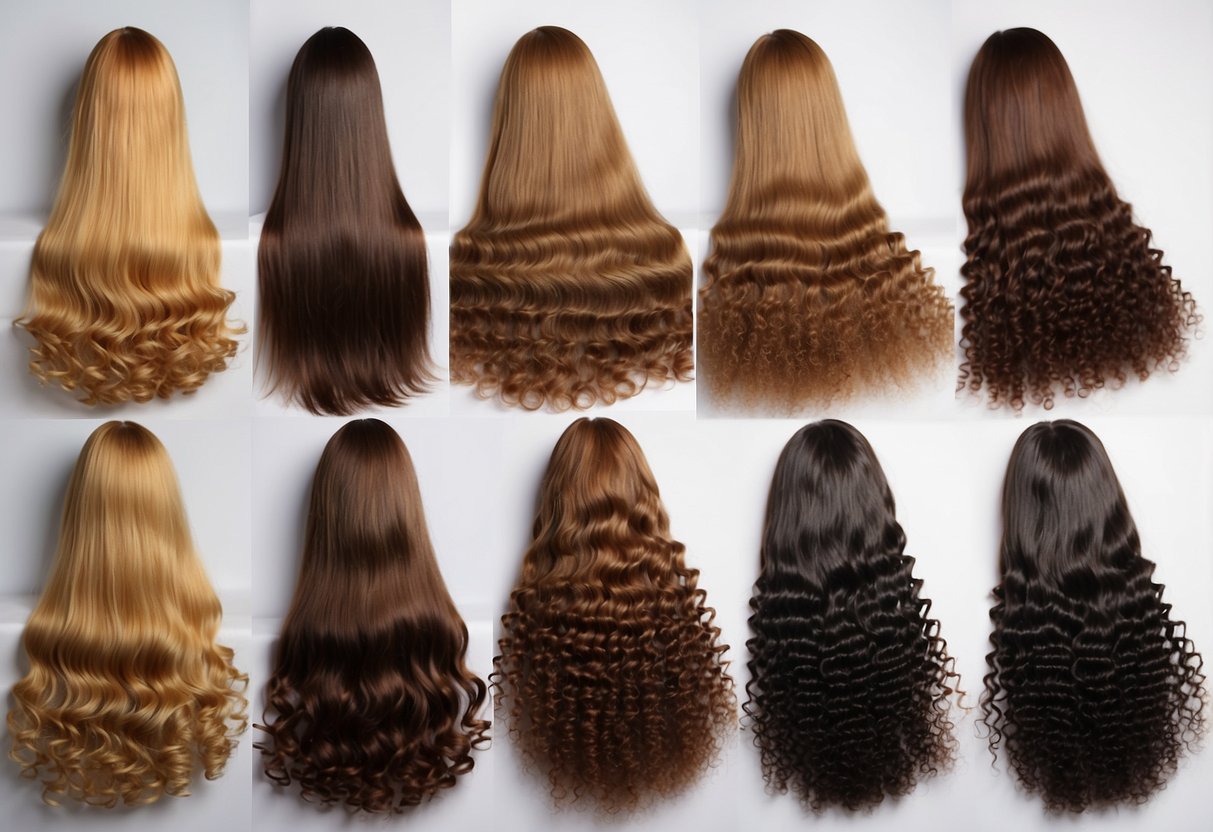 A variety of hair types are laid out, from straight to curly, for assessment of fusion hair extension suitability