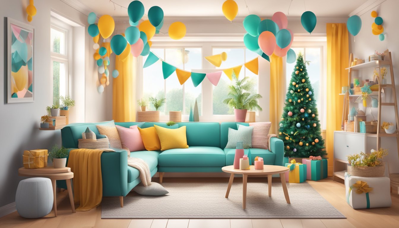 A festive room with colorful DIY decorations creating a warm and inviting atmosphere for an unforgettable celebration