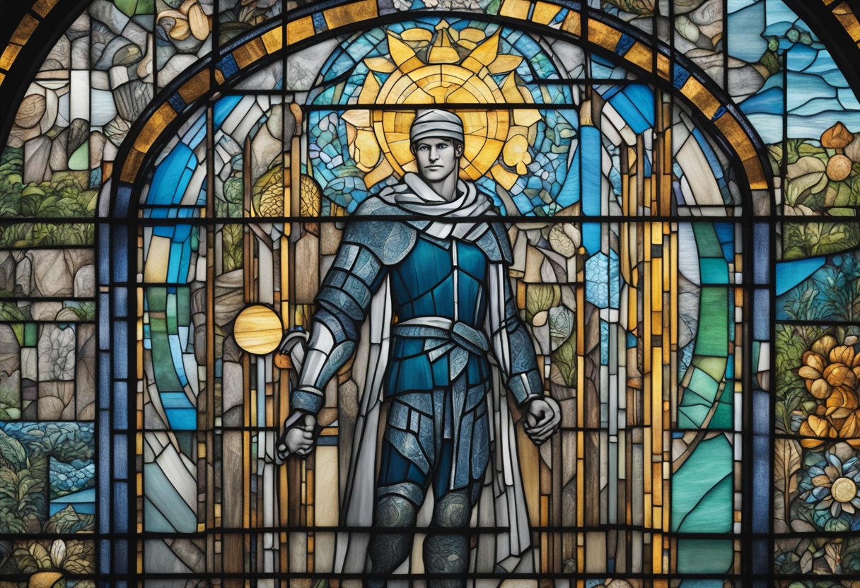 A male cancer warrior stands tall, surrounded by supportive resources and tools, symbolizing ongoing self-sufficiency post-treatment