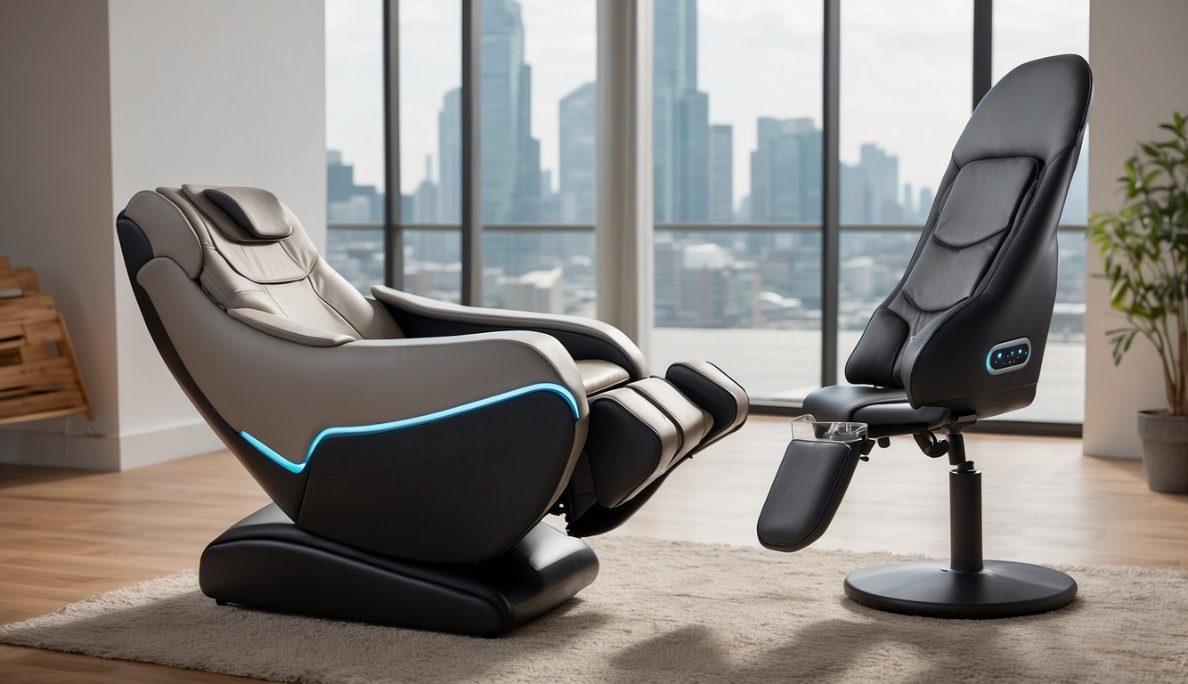 A modern massage chair with adjustable settings and built-in heat and air compression features