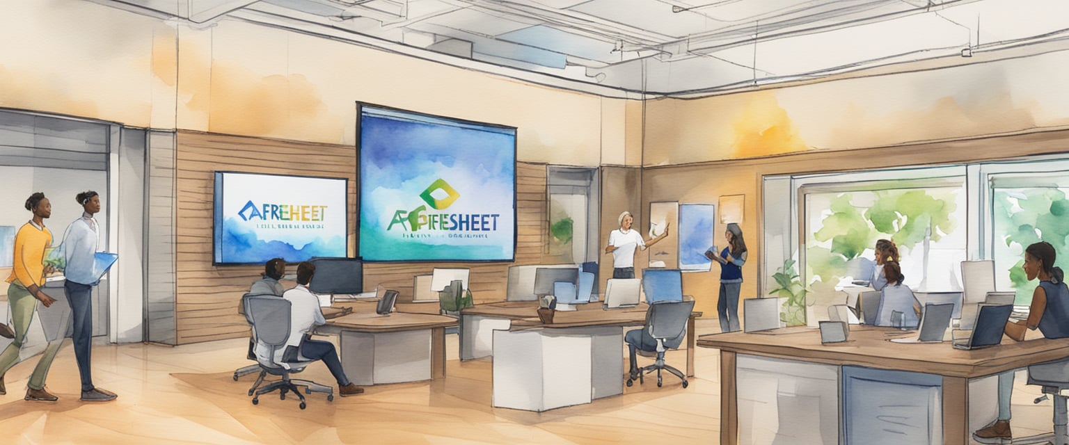 The AfreSHEET logo shines on a computer screen as the team celebrates after a successful pitch on Shark Tank. The room is filled with high-fives and smiles