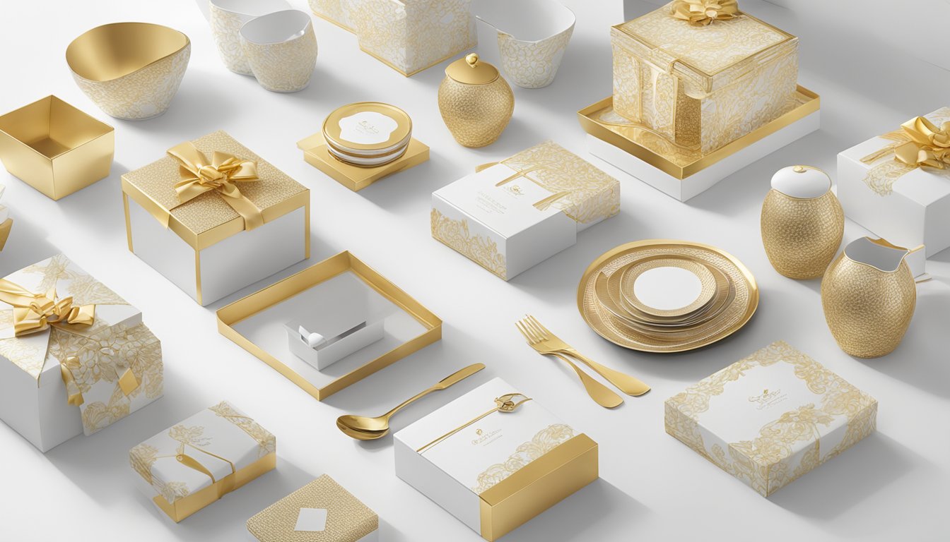A table adorned with elegant corporate gifts, showcasing the quality and craftsmanship of HoneySpree Pte Ltd. Impeccable packaging and luxurious materials reflect the company's commitment to excellence