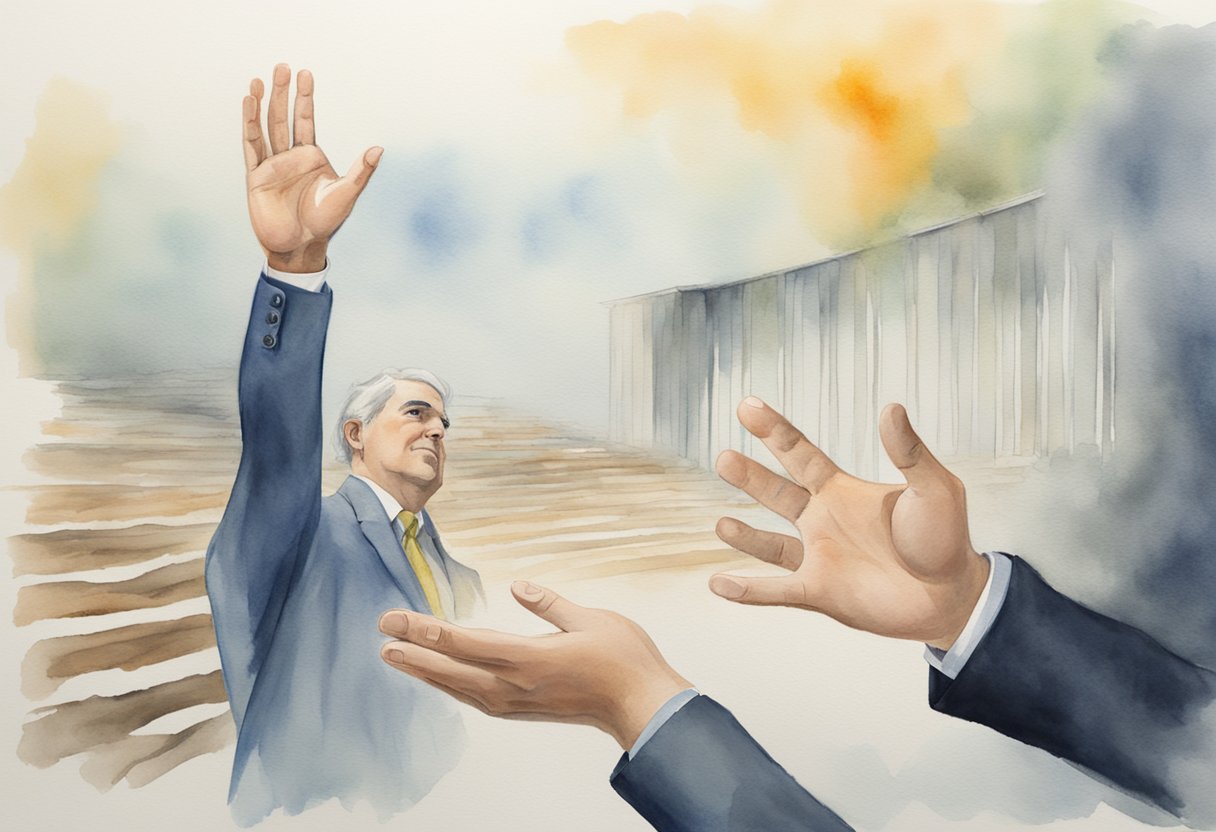 An employee's hand reaching out for help, while the boss turns away, symbolizing neglect of concerns