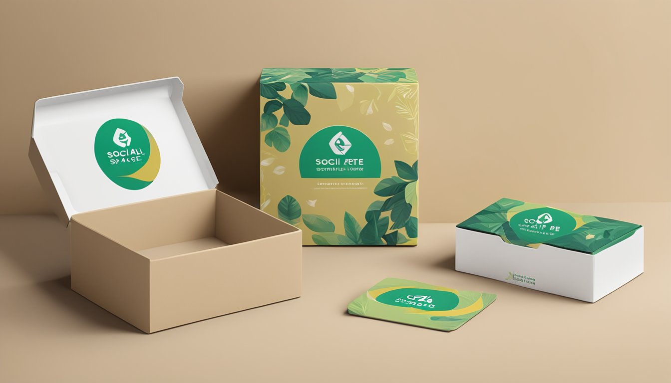 The Social Space Pte Ltd logo on a sleek corporate gift box surrounded by eco-friendly packaging materials