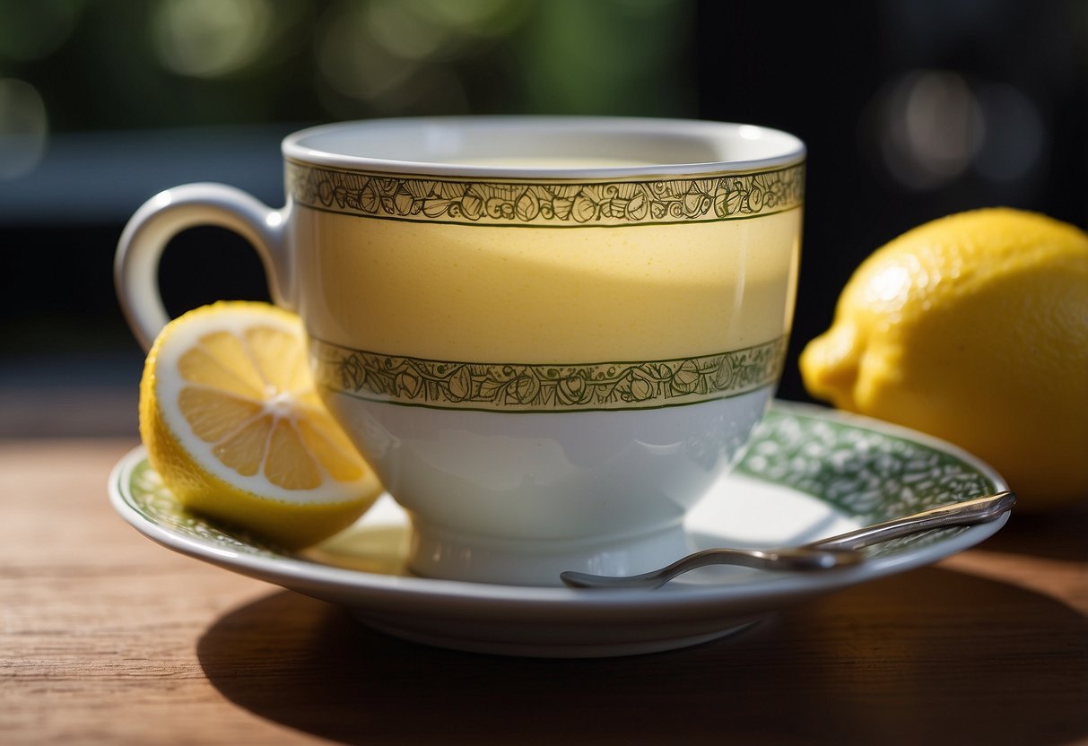 A teacup sits on a table, surrounded by lemons and a pH test strip turning red