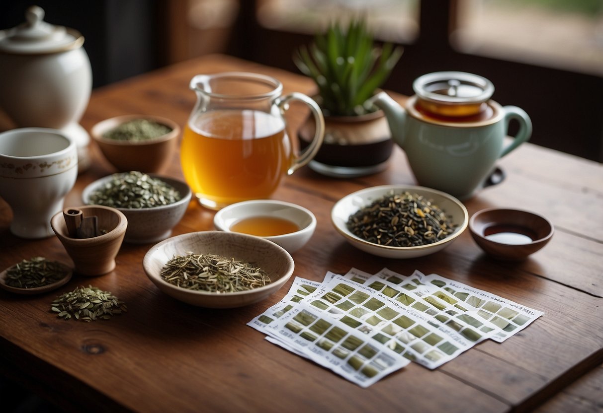 A table with various tea types and pH test strips