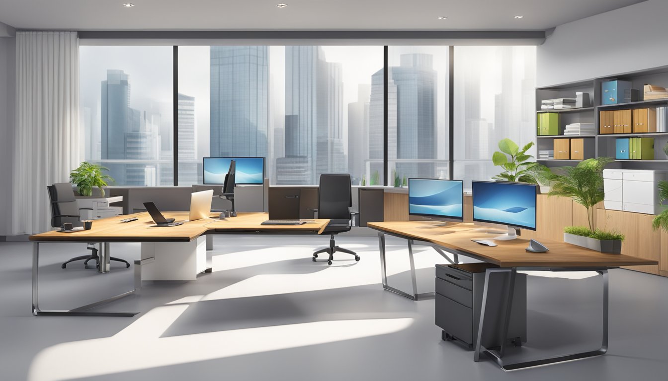 A sleek, modern office desk adorned with high-quality corporate gifts from EasyPrint Technologies Pte Ltd. Impeccable craftsmanship and attention to detail evident in each item