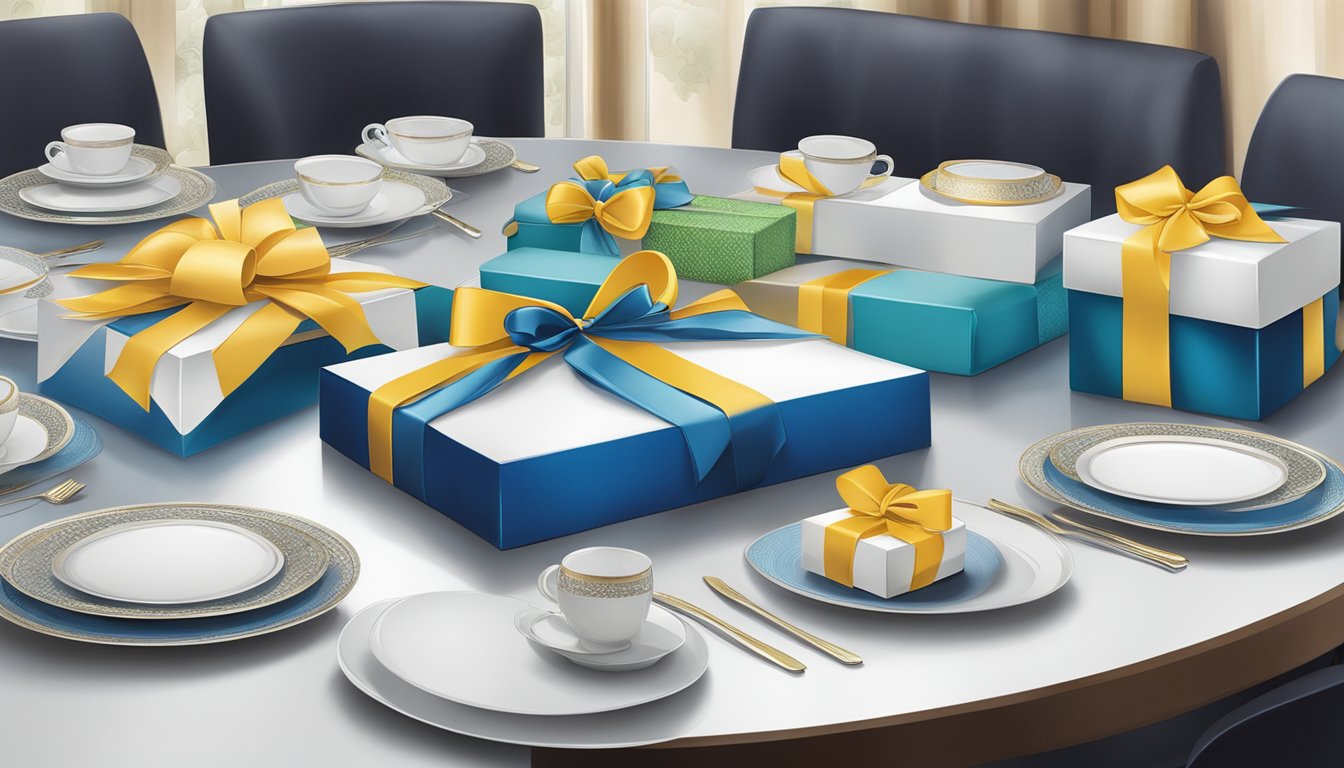 A table adorned with elegant corporate gifts, showcasing the quality and craftsmanship of The Gift and Paper Company Pte Ltd