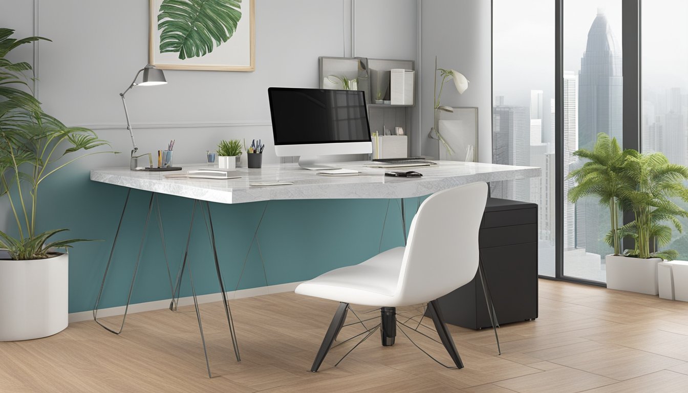 A sleek, modern office desk adorned with elegant corporate gifts from Ferns N Petals Sgp Pte Ltd. Each item exudes quality and craftsmanship, showcasing the attention to detail and thoughtful design