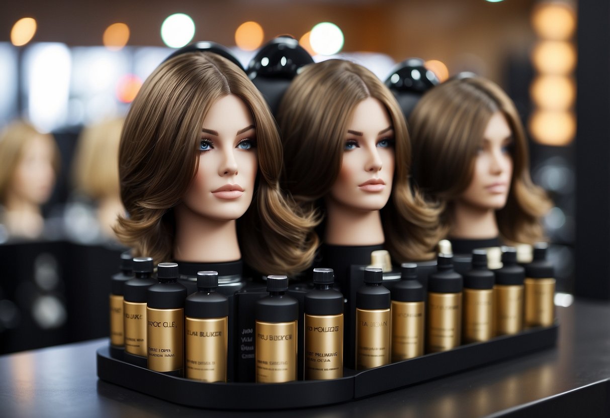 A display of hair volumizers with price tags