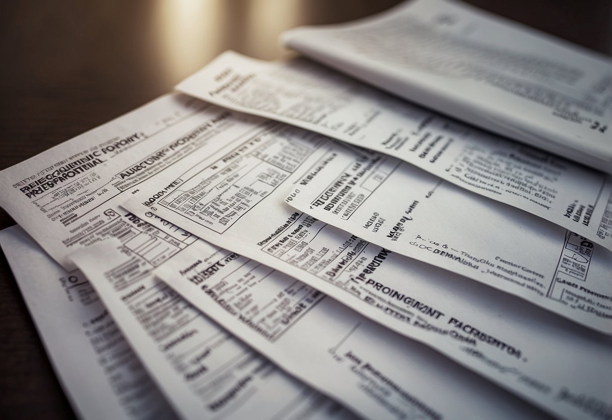 A stack of old public procurement forms (DC6) with "Frequently Asked Questions" written on top. No human subjects or body parts