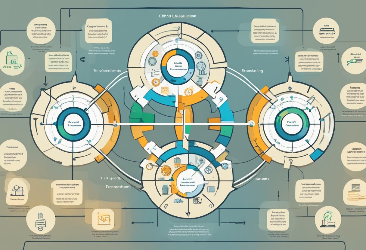 A table with five interconnected gears turning, each labeled with a critical thinking technique: analysis, evaluation, inference, explanation, and self-regulation