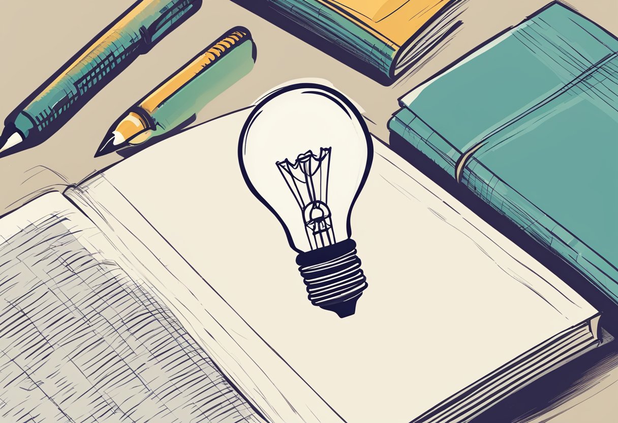 A table with a pen, paper, and a book titled "Question Assumptions: 5 Critical Thinking Techniques for Better Problem-Solving". A light bulb overhead symbolizes creativity