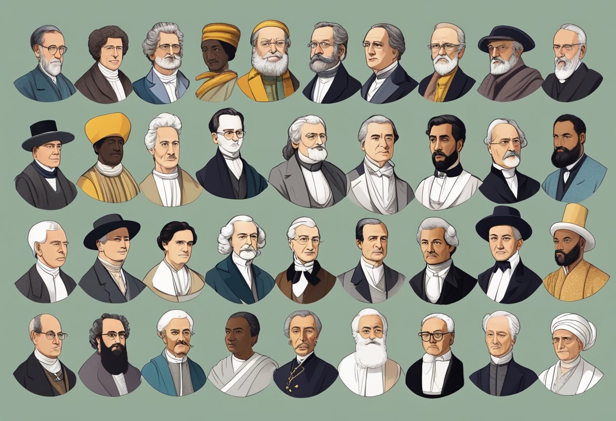 A group of 15 influential figures from various time periods and cultures, each known for their critical thinking and intellectual contributions