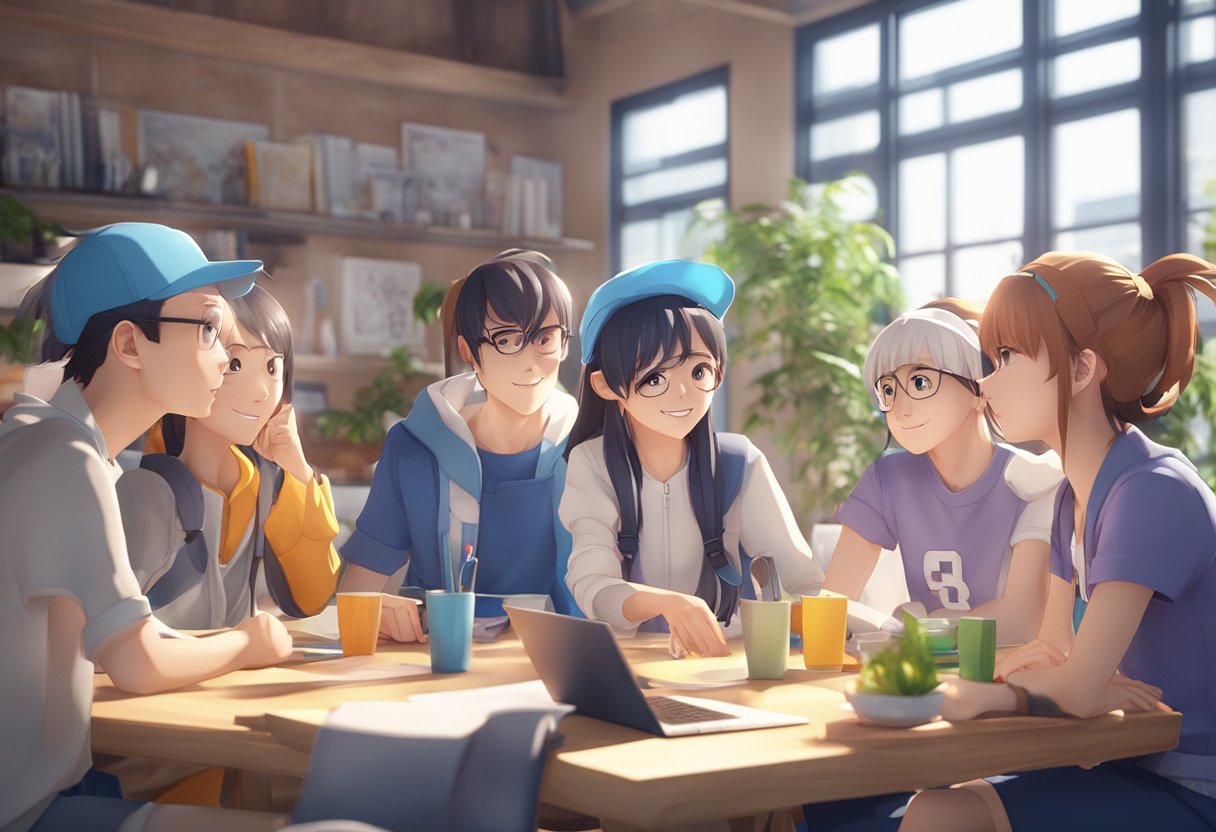 A group of anime character 3D models are featured in a commercial setting, showcasing their vibrant and dynamic designs