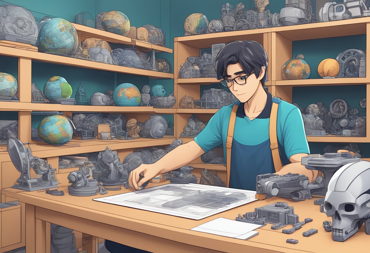 A person choosing anime-themed 3D printing projects from a variety of designs and models