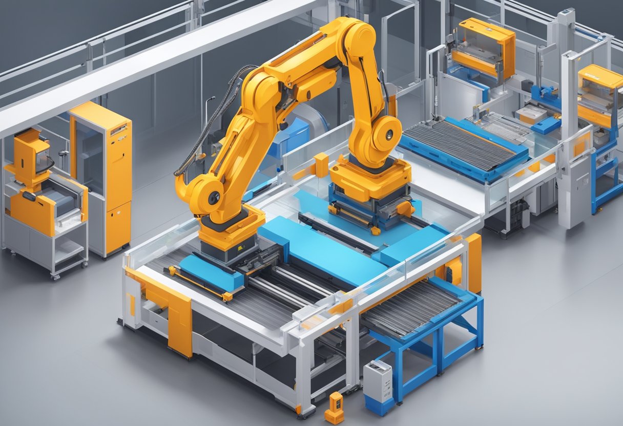 Robotic arms expertly layering molten plastic onto a 3D printer bed, while automated conveyor belts transport finished products to a quality control station