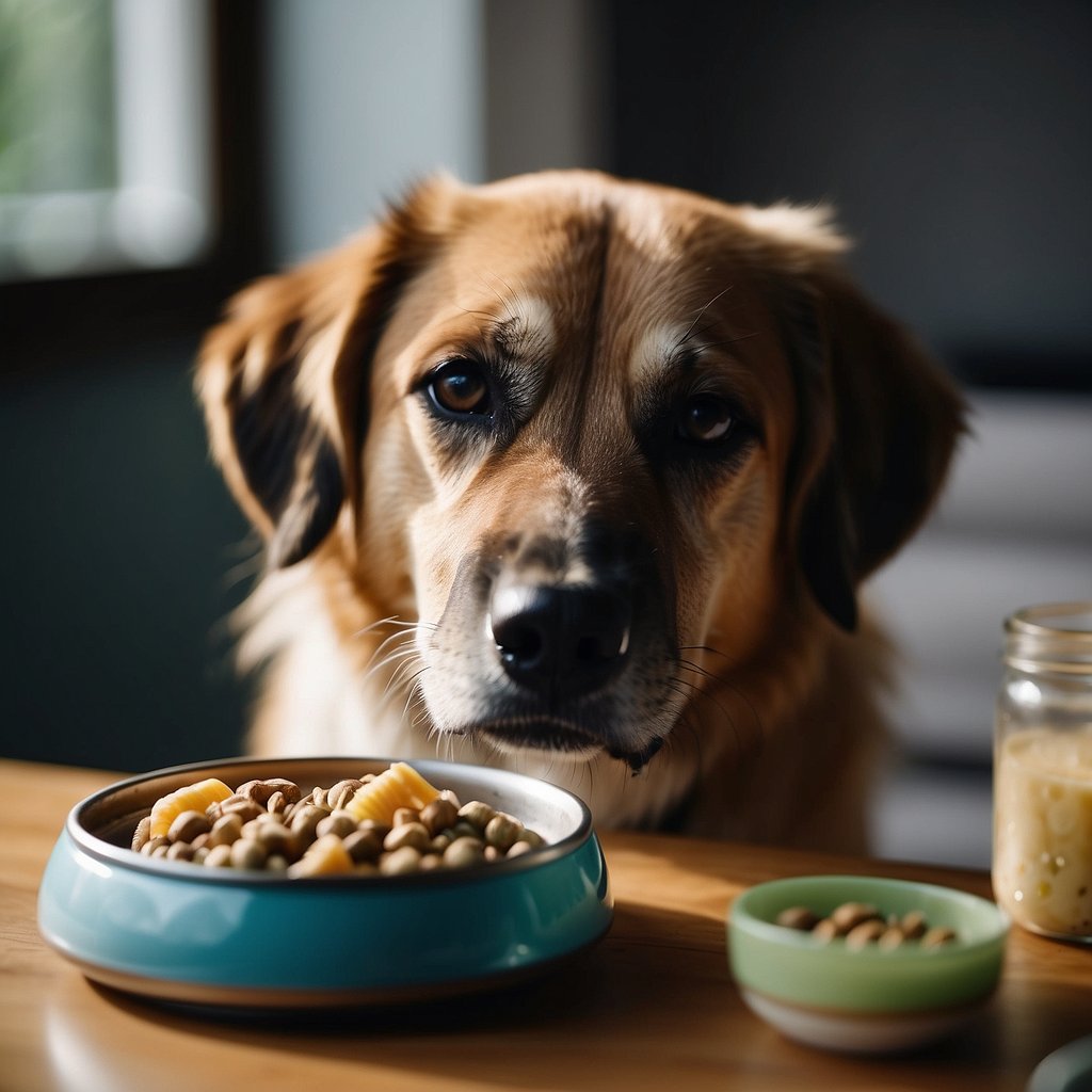 A dog eating from a contaminated food bowl