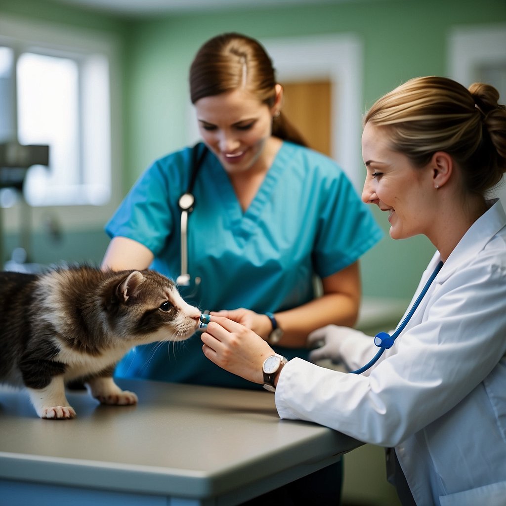 Animals receiving vaccinations in a veterinary clinic