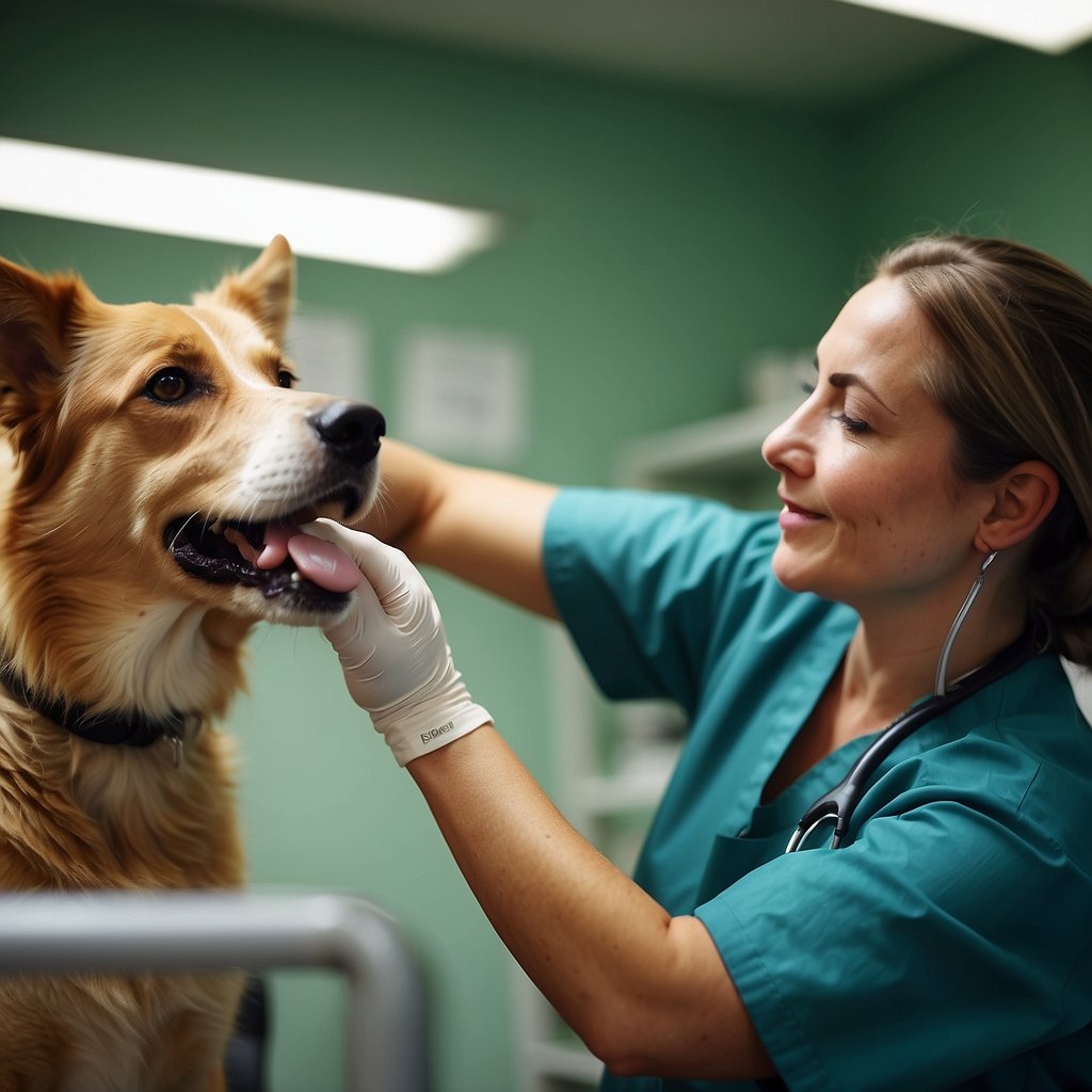 A veterinarian administers non-core vaccinations to a dog in a clinic setting