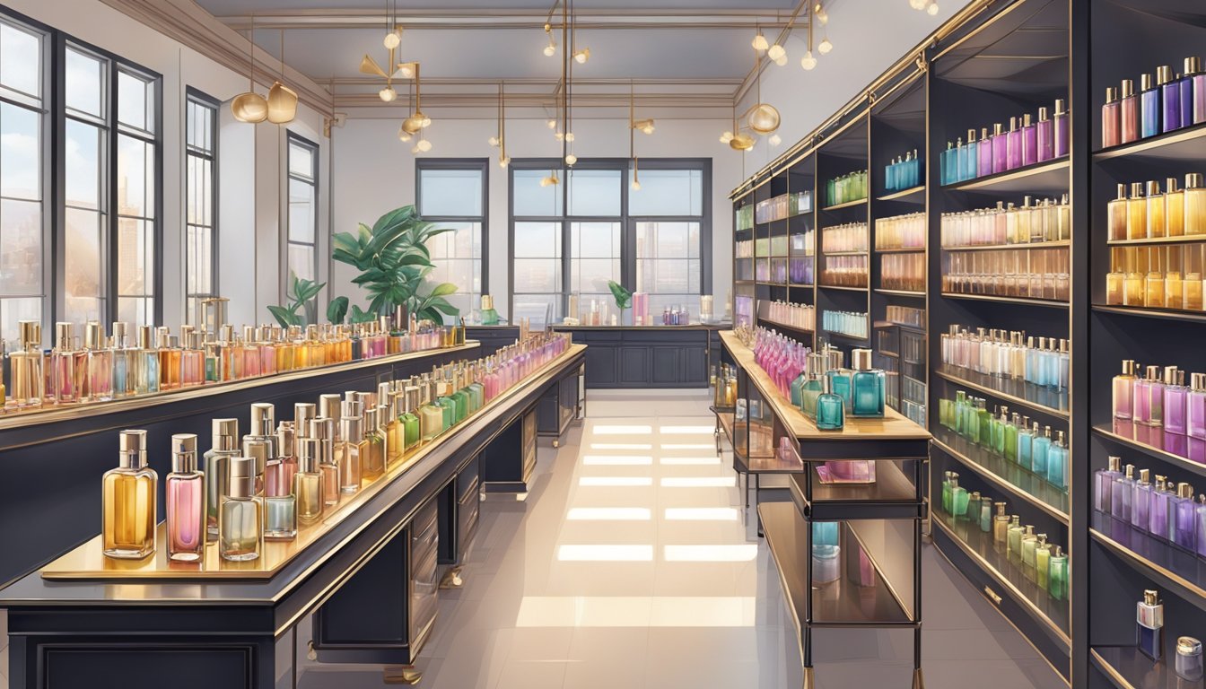 A sleek and modern perfume workshop filled with rows of beautifully crafted corporate gifts, showcasing the exquisite quality and craftsmanship