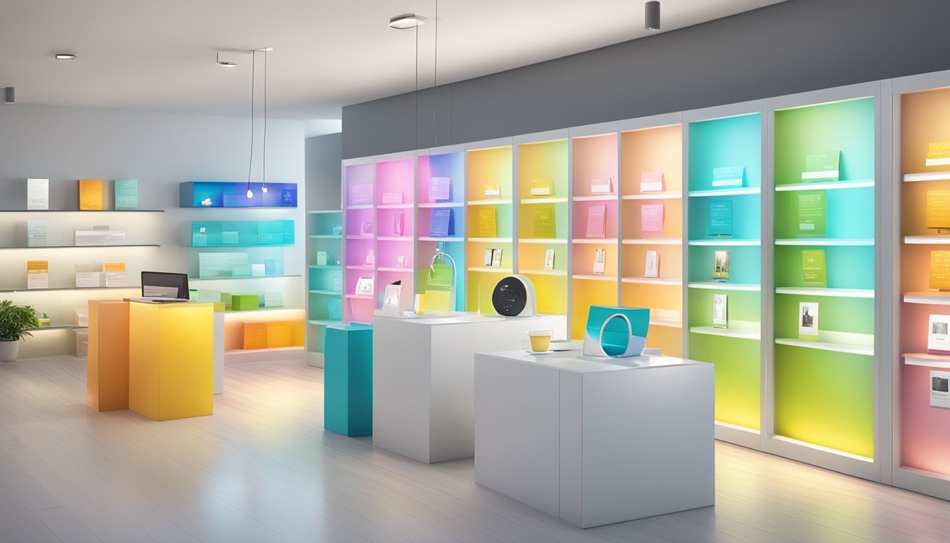 A collection of glowing testimonials and reviews from satisfied customers, displayed prominently in a sleek and modern corporate gifts showroom