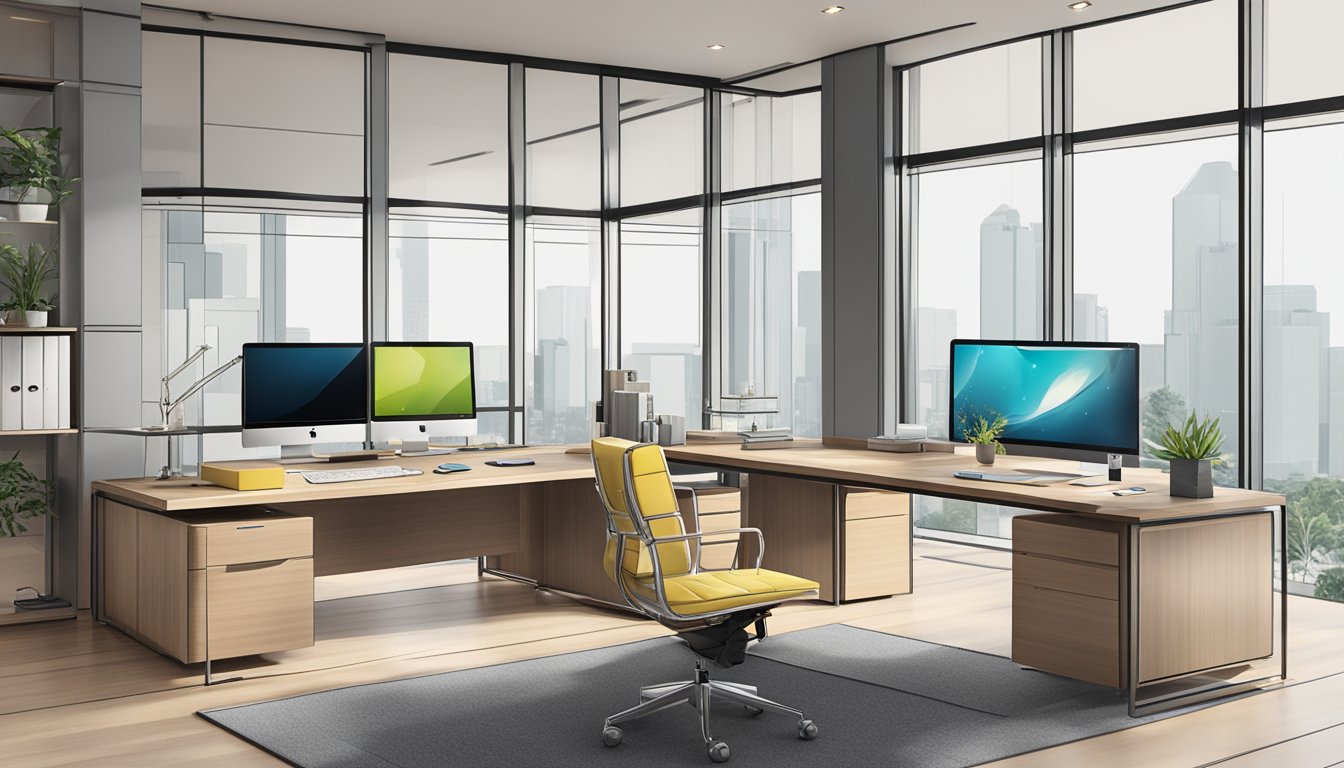 A sleek and modern office desk adorned with high-quality corporate gifts from Craftwerkz Pte Ltd, showcasing impeccable craftsmanship and attention to detail