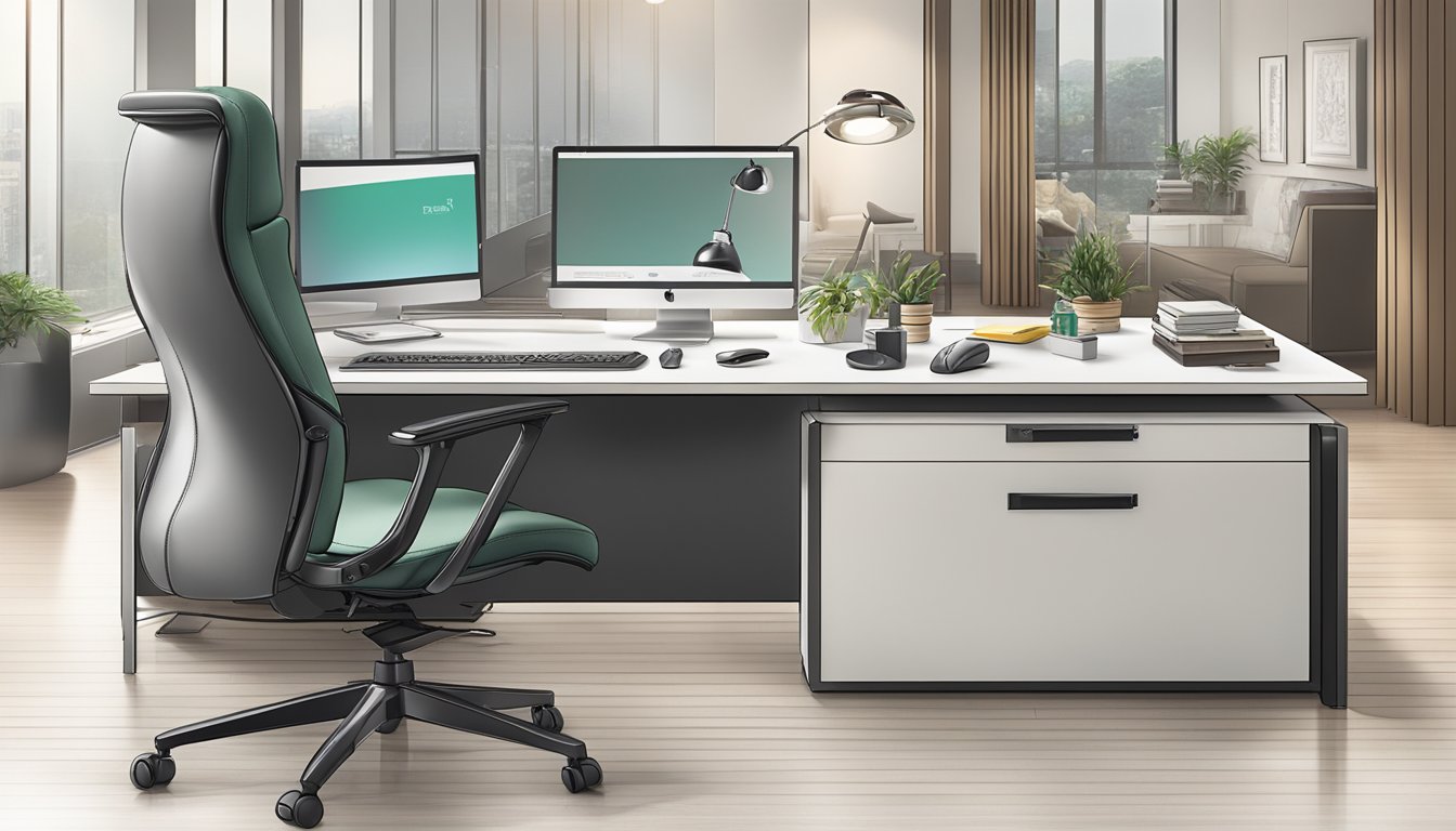 A sleek, modern office desk adorned with high-quality corporate gifts from Mr Bean Singapore, showcasing impeccable craftsmanship and attention to detail