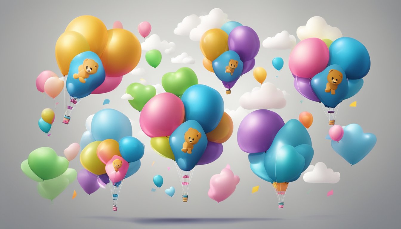 A group of bear-shaped balloons with company logos float in the air, surrounded by glowing testimonials and reviews from satisfied customers