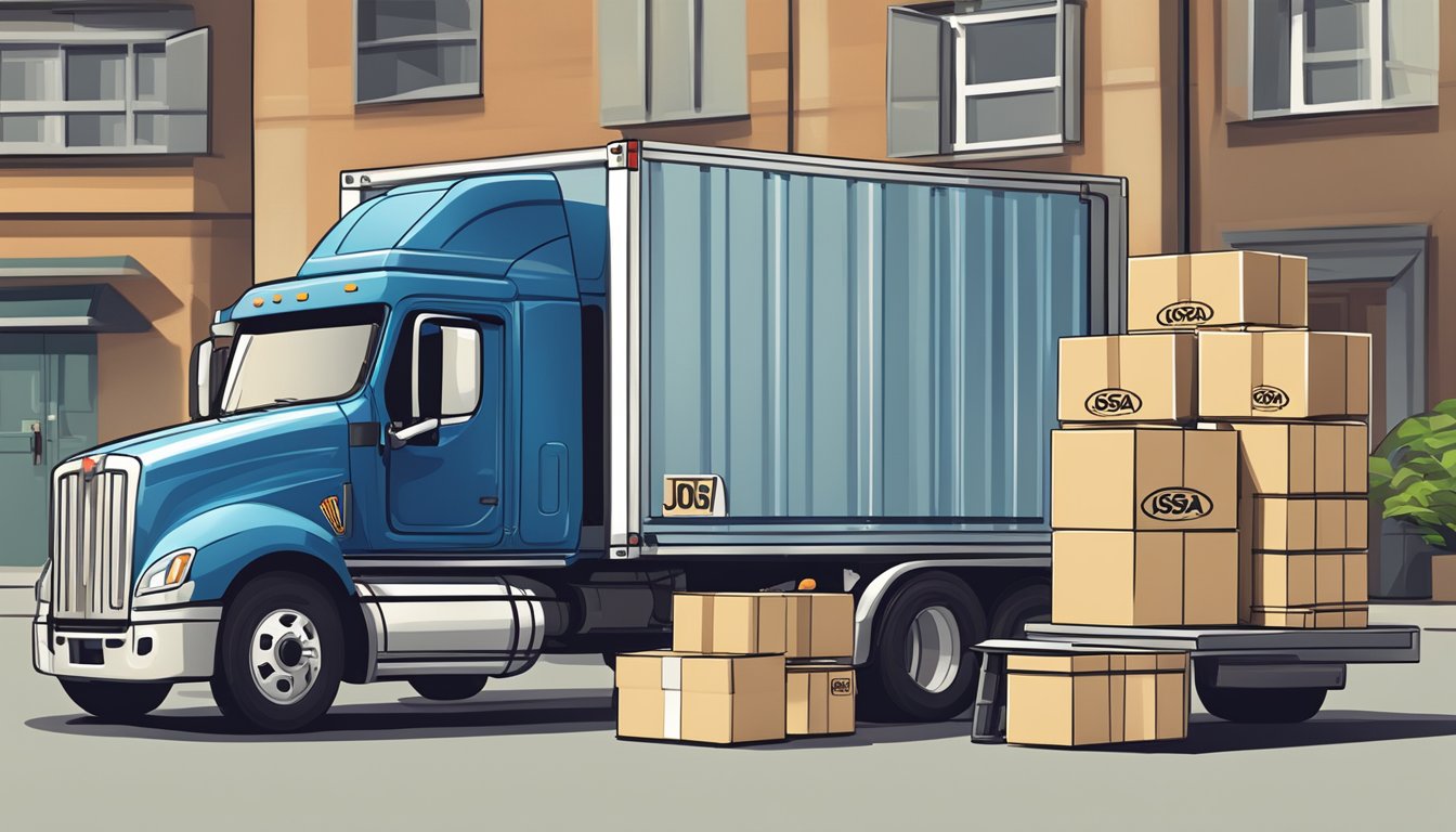 A stack of corporate gift boxes being loaded onto a delivery truck, with the JOSA IMAGING logo prominently displayed on the packaging