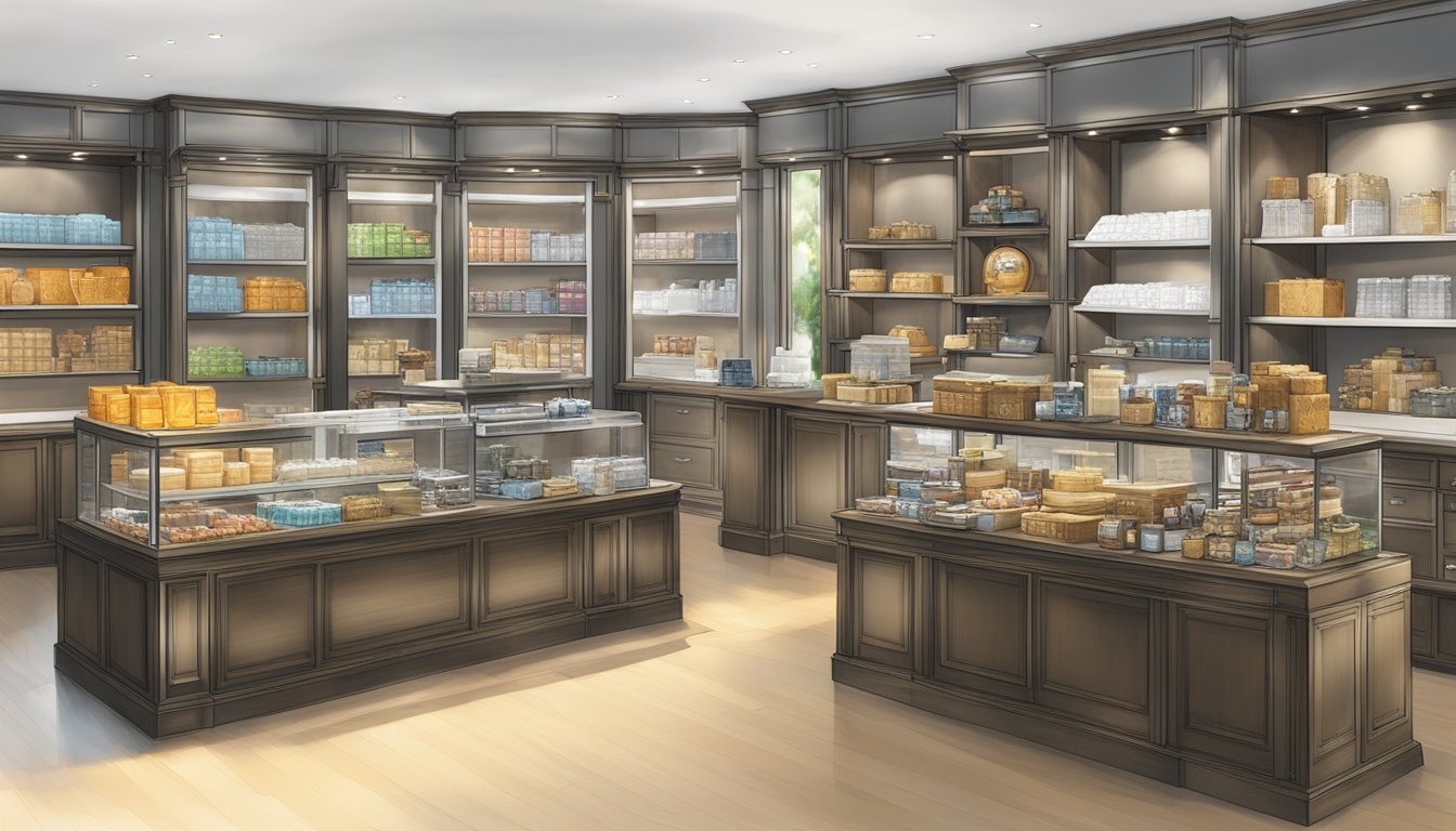 A well-lit, organized shop display showcasing a variety of high-quality corporate gifts, with attention to detail and craftsmanship evident in each item