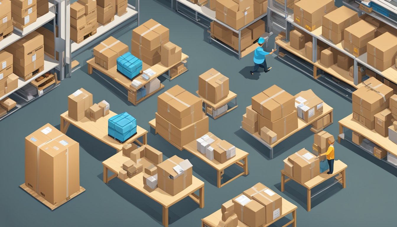 A busy delivery and shipping shop with various corporate gifts being packaged and labeled for shipment
