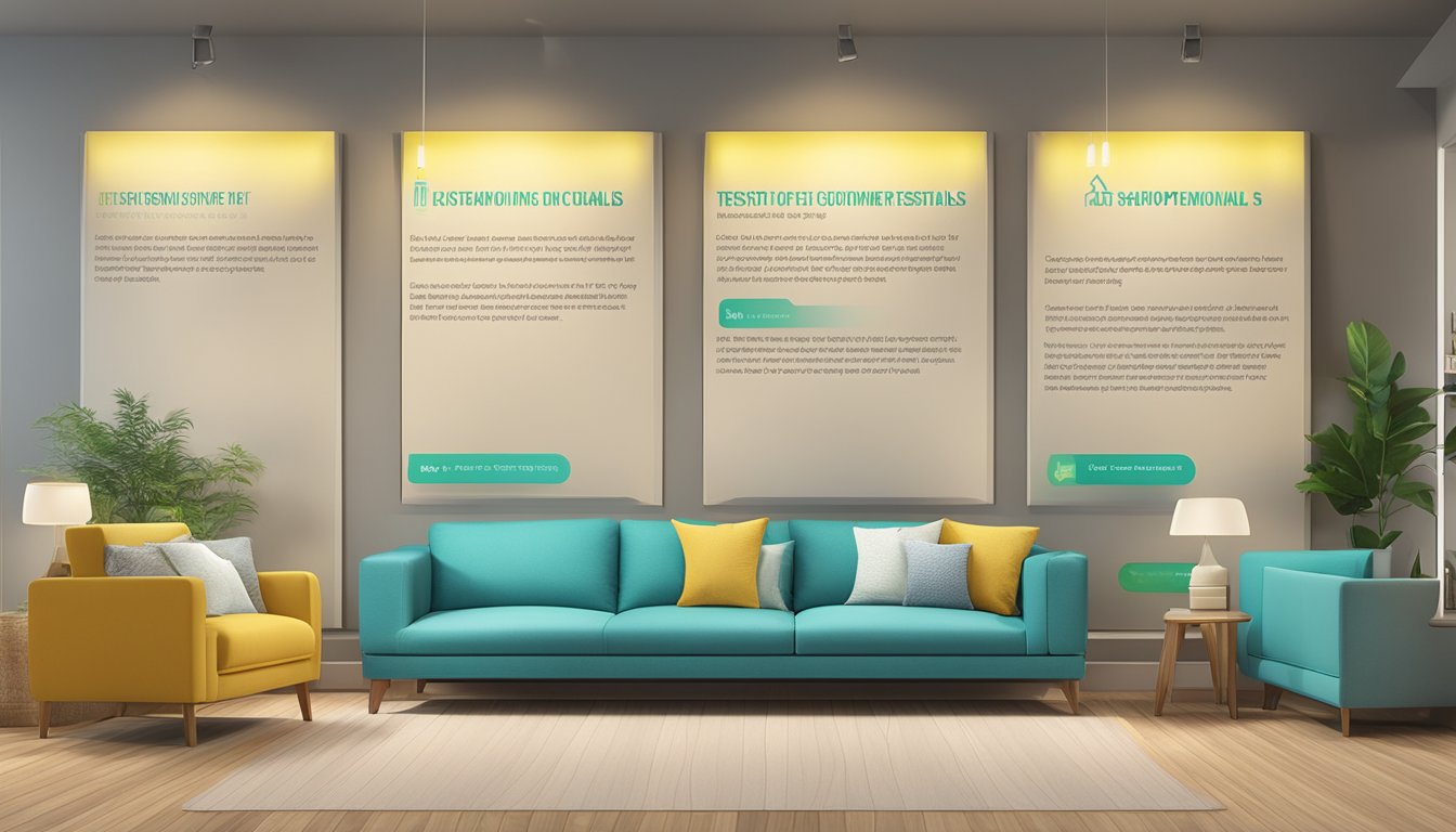 A wall of glowing customer testimonials and reviews for ShopGifts Pte Ltd corporate gifts, displayed in a sleek, modern setting