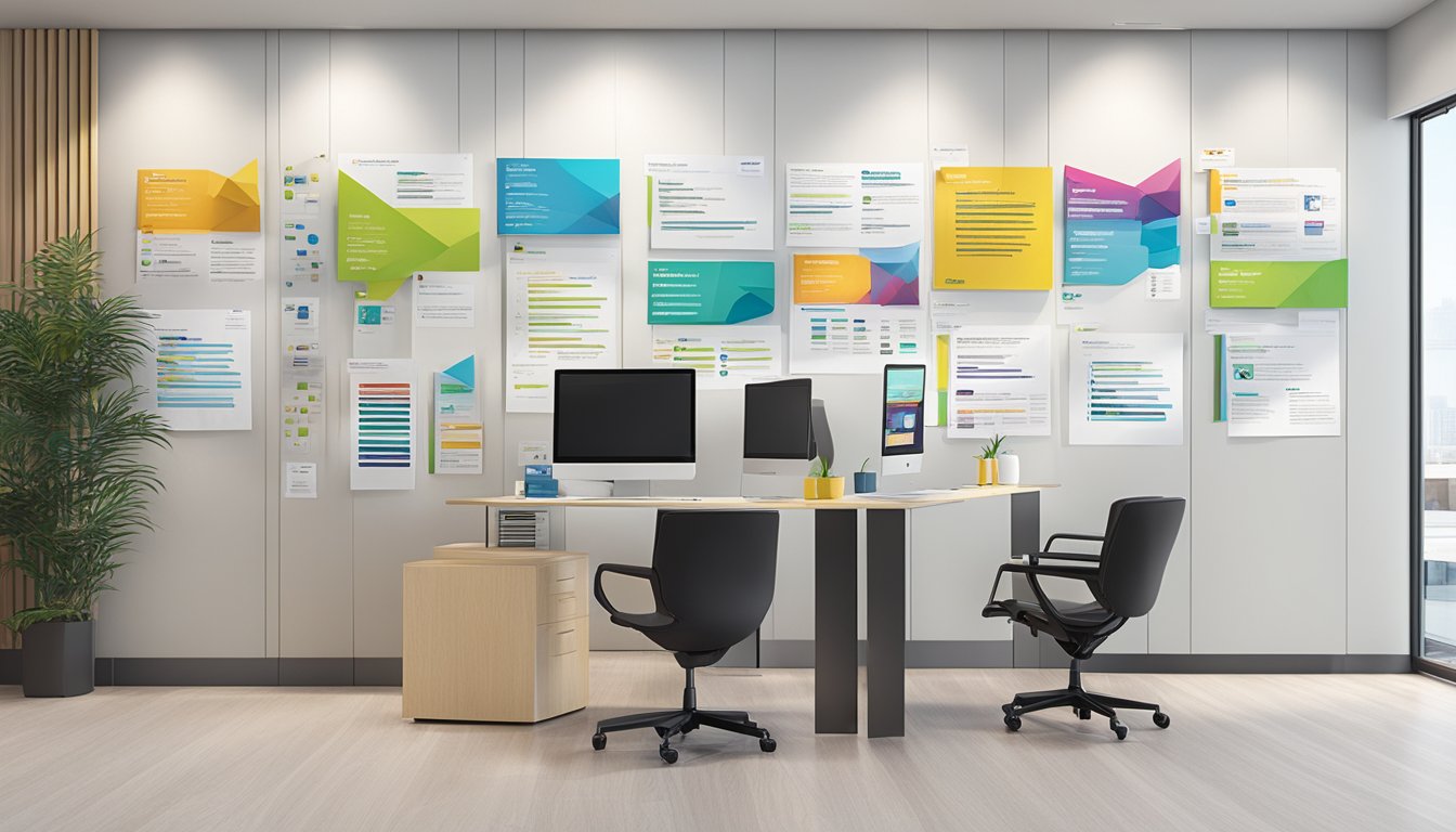 A wall of customer testimonials and reviews for Amphasis Design Pte Ltd corporate gifts, displayed in a modern office setting