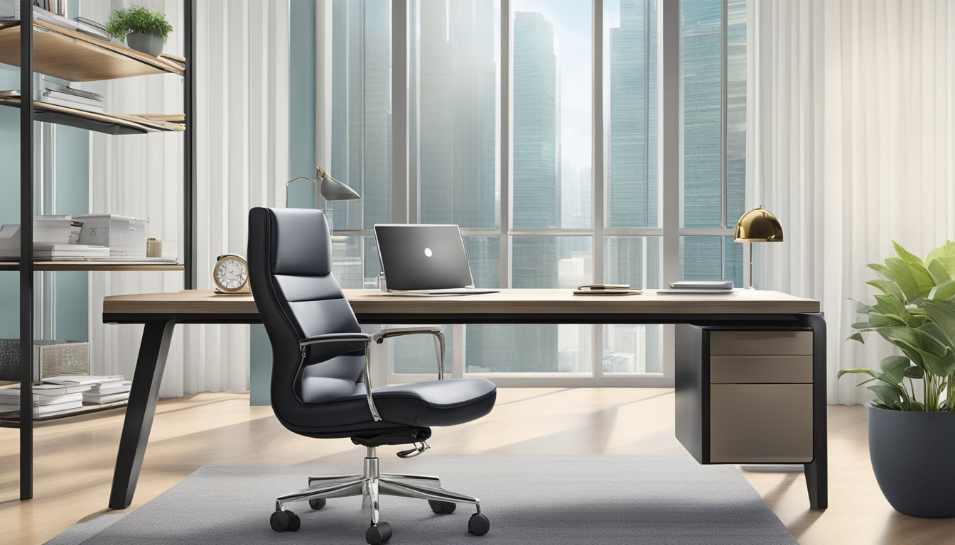 A sleek, modern office desk adorned with elegant, customized corporate gifts. Each item exudes quality and craftsmanship, reflecting the prestige of CELEBLOONS in Singapore