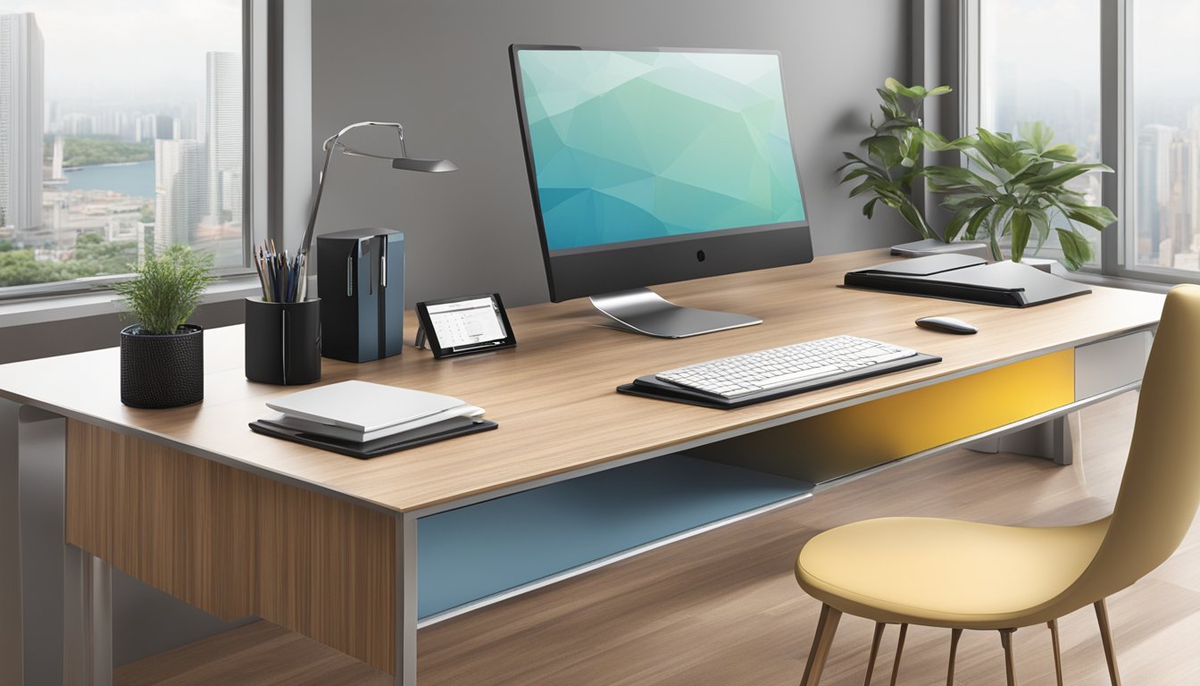 A sleek, modern office desk adorned with high-quality corporate gifts, showcasing the craftsmanship and attention to detail of Master Pte Ltd's products