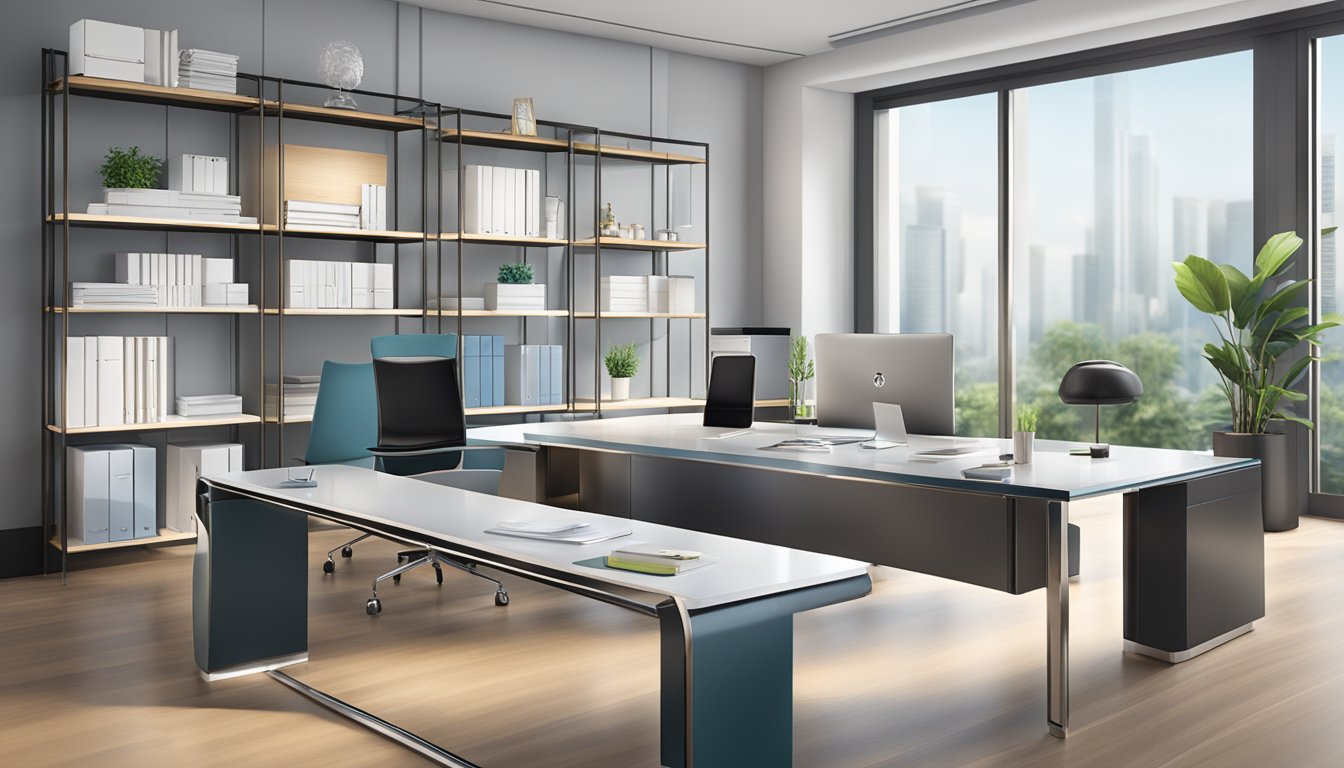 A sleek, modern office desk adorned with elegant corporate gifts from Singapore, showcasing the quality and craftsmanship of the products