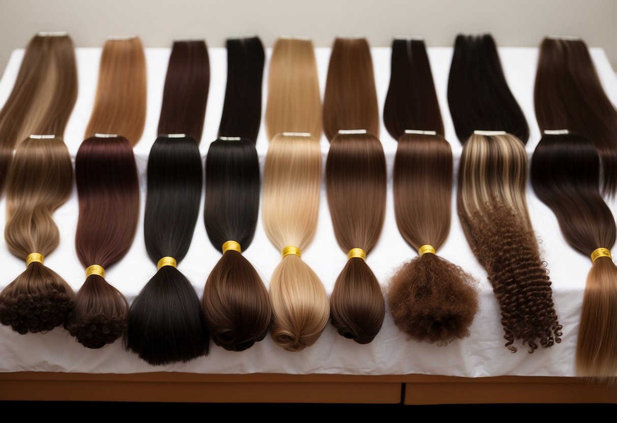 A variety of hair types surround a table with fusion hair extensions, showcasing their versatility and suitability for all