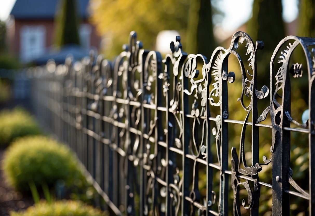 A garden fence made of recycled metal art, featuring various shapes and designs, adds a unique and artistic touch to the outdoor space