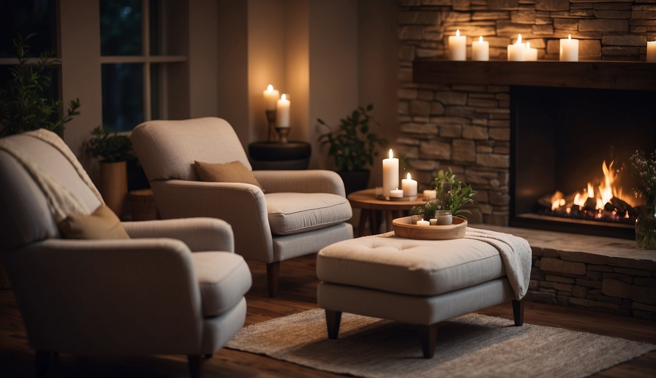 A serene spa with calming music, soft lighting, and aromatherapy. A cozy lounge area with comfortable chairs and a crackling fireplace Thanksgiving Activities for Adults