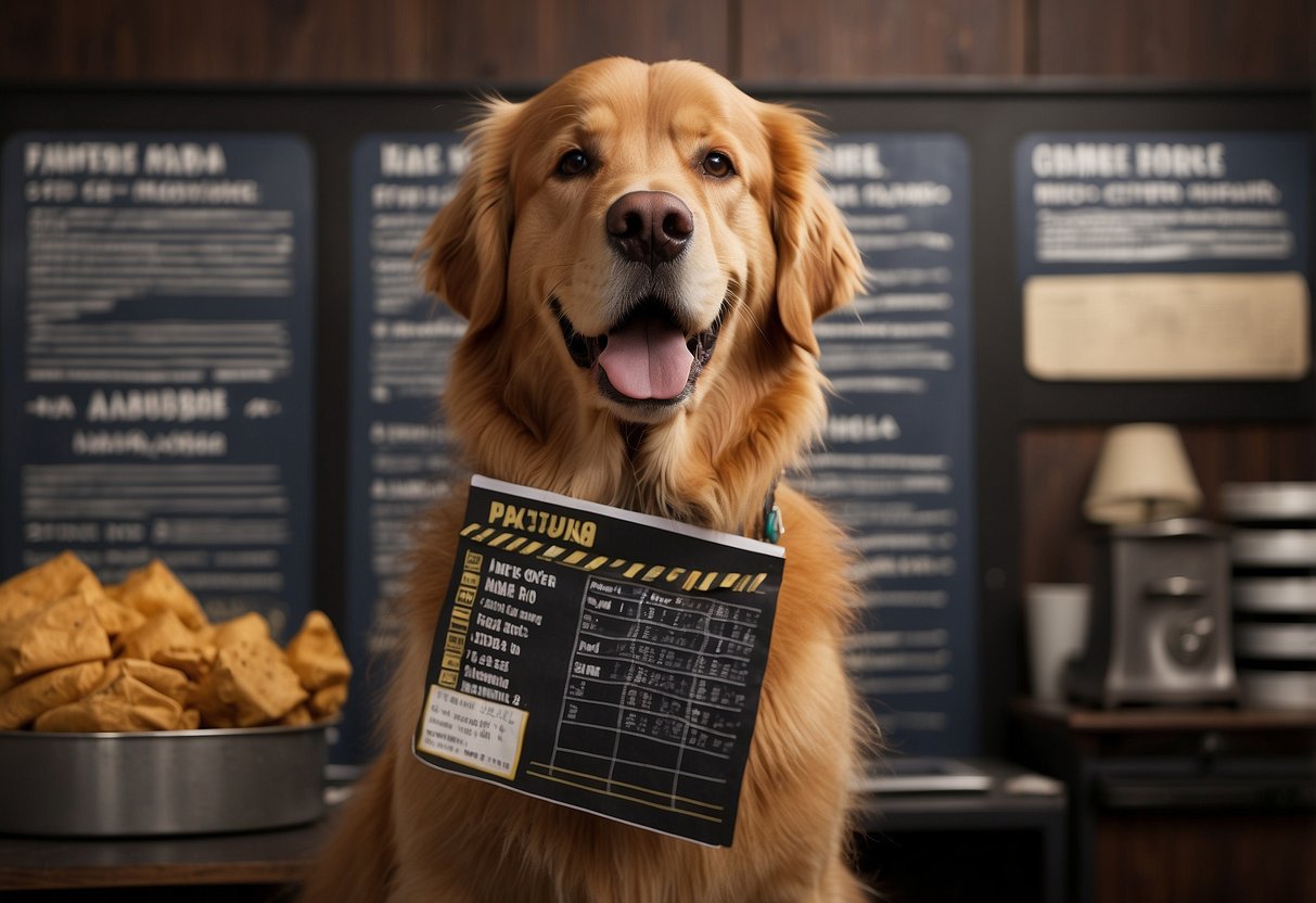 Captain Chewbacca, a golden retriever, stands proudly with a list of 10 funny names in his mouth