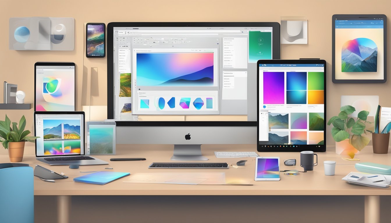 Various devices displaying photo editing apps, with user-friendly interfaces and advanced features. Enthusiasts and professionals comparing options