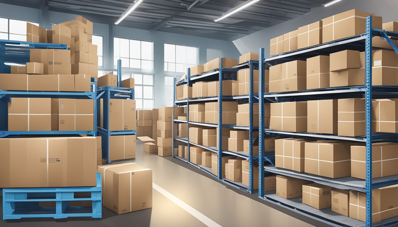 A stack of branded corporate gifts being packed into boxes at AXTRO Pte Ltd warehouse for shipping