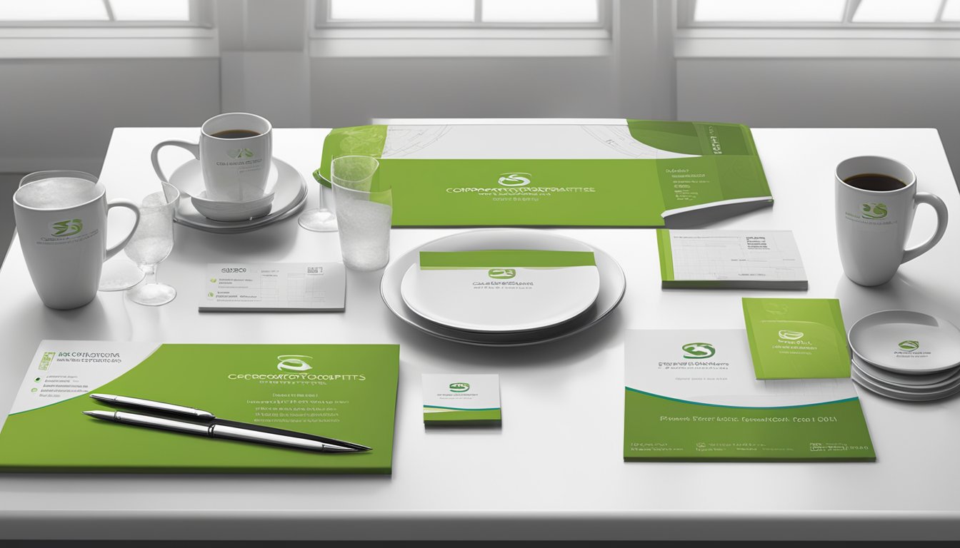 A table adorned with sleek corporate gifts and a price list, with the SGCorporateGifts.com logo prominently displayed. The scene exudes professionalism and quality