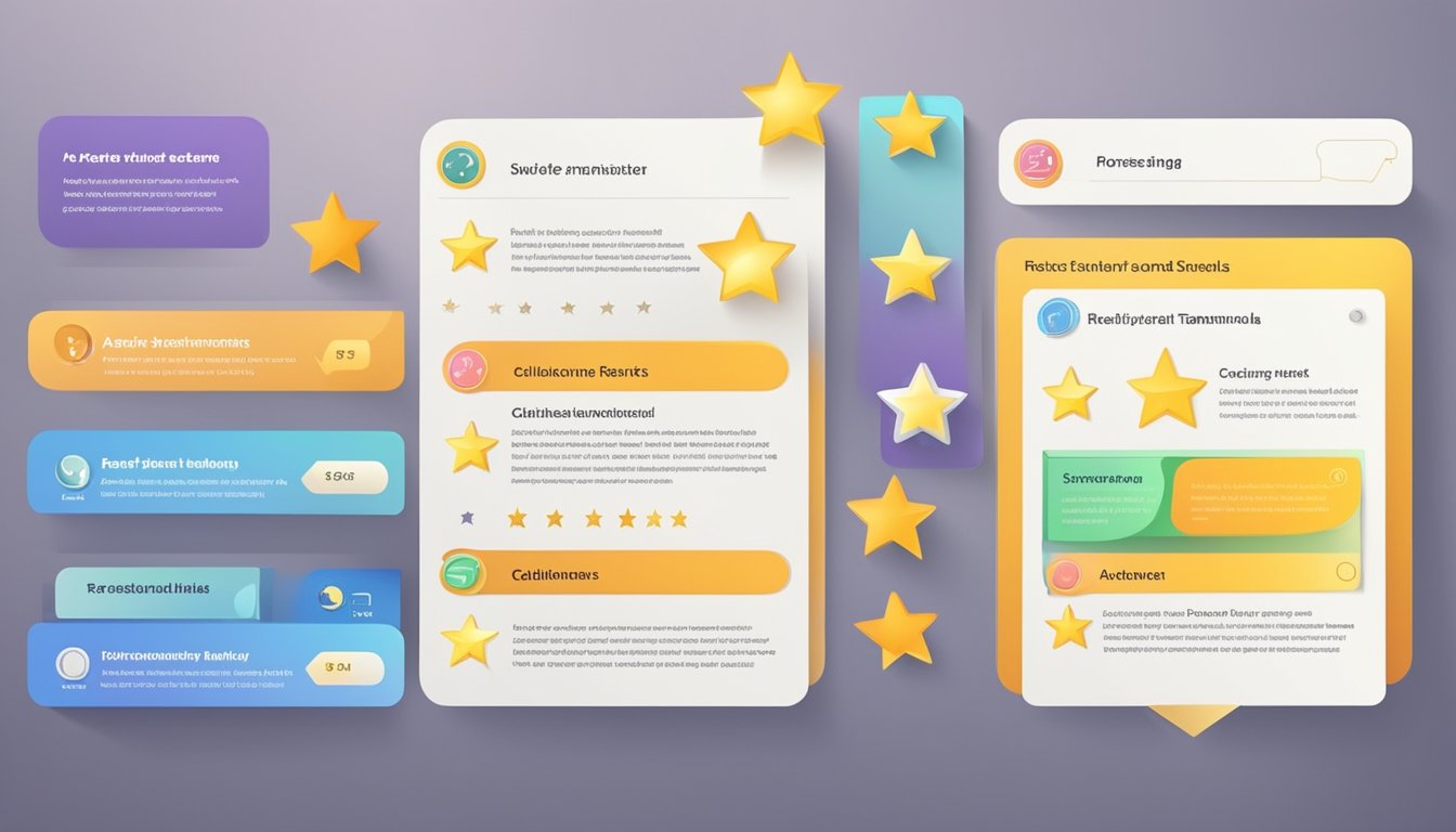 A collection of positive testimonials and reviews displayed on a website, with a 5-star rating system and glowing comments