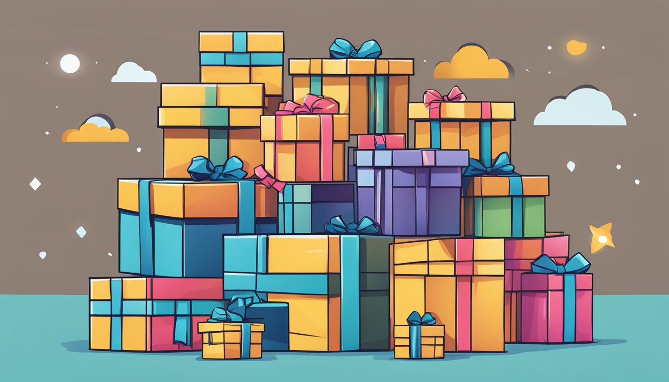 A stack of corporate gifts being packed into shipping boxes with the Ander Marketing PTE LTD logo displayed prominently